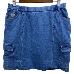 Quacker Factory DreamJeannes Skort Womens Medium Blue Cargo Rhinestone Heart